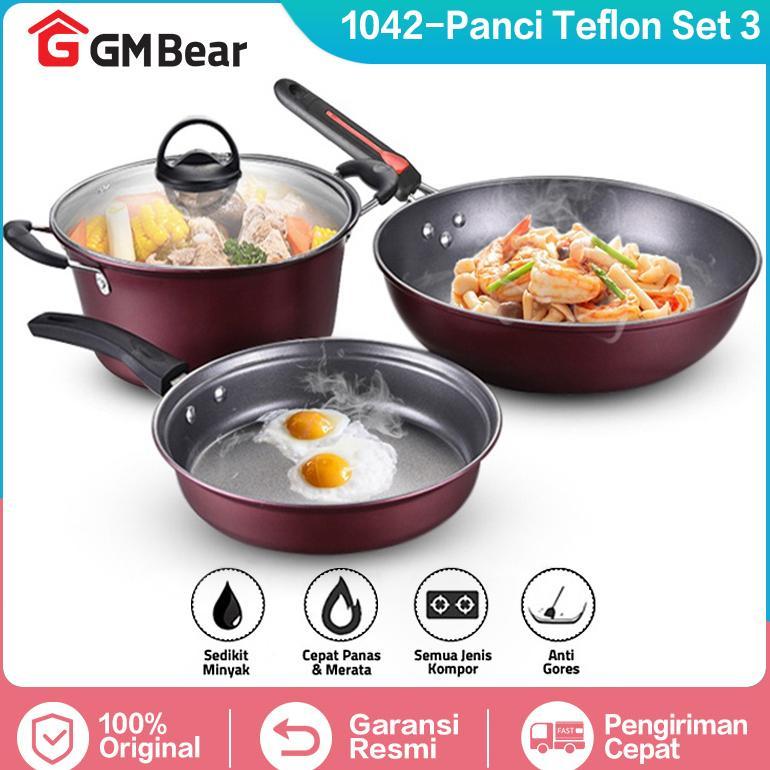 GM Bear Panci Wajan Set isi 3pcs 1042 - Arria Set Panci Penggorengan Panci Set