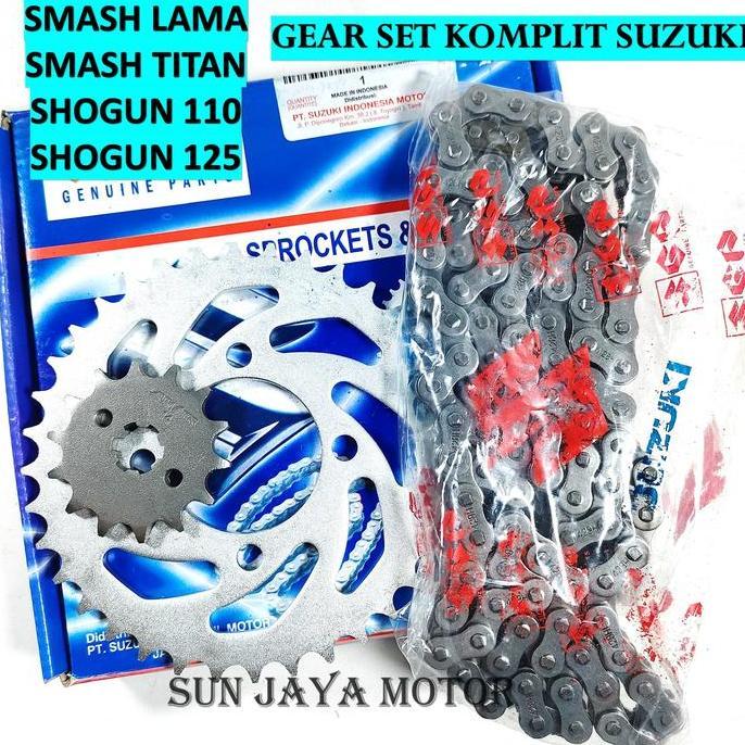 KYUSELLERSHOPS - GEAR SET KOMPLIT + RANTAI SUZUKI SMASH - SHOGUN 110 - SHOGUN 125  - SMASH 110 MOTOR