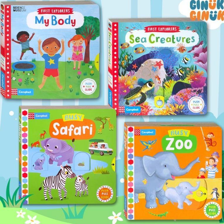 Campbell Push Pull Slide Inter Board Book Busy Zoo Busy Safari First Explorers Sea Creatures My Body