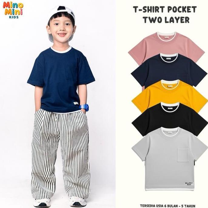 BL57 ~ MinoMinikids - Kaos Fashion Anak Pocket Two Layer Polos Cotton Combed 30s Fashion