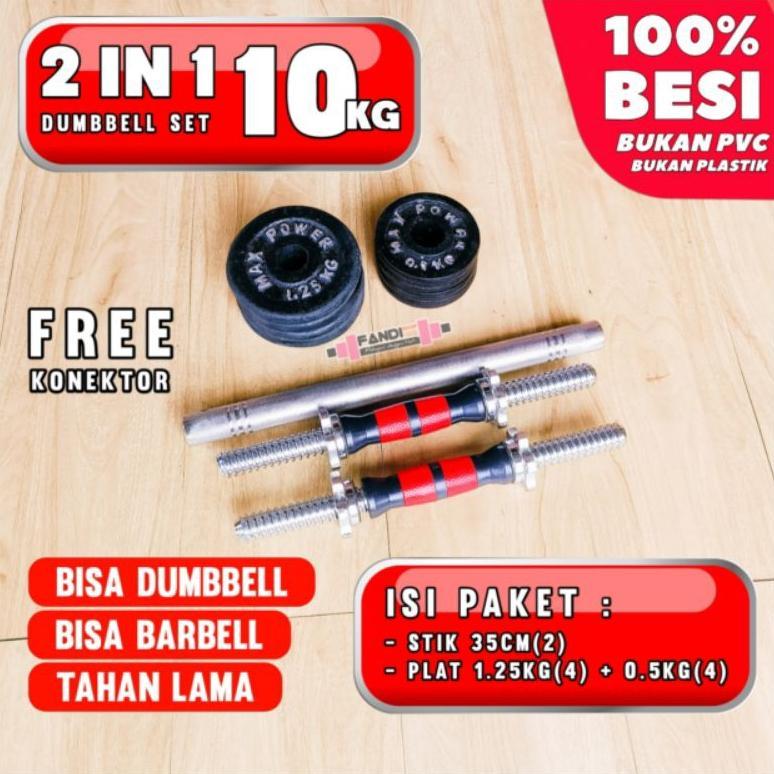 2 IN 1 Barbel 10kg - dumbbell set 10kg - dumbell dumble 10kg BESI