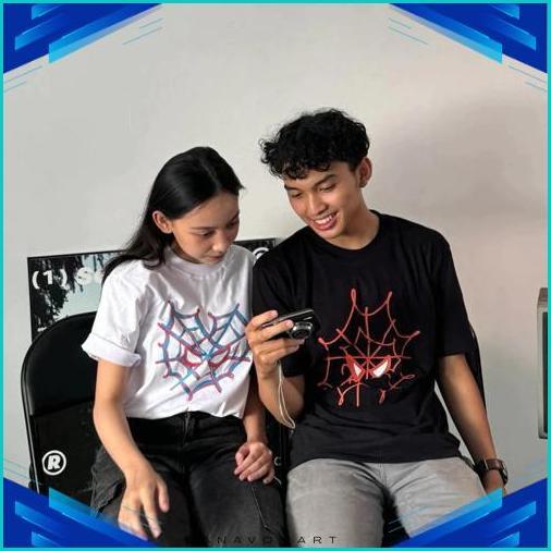 Baju Kaos Couple Spiderman Miles Morales & Gwen Stacy Warna Putih - Kaos Spiderman Couple - Tshirt S