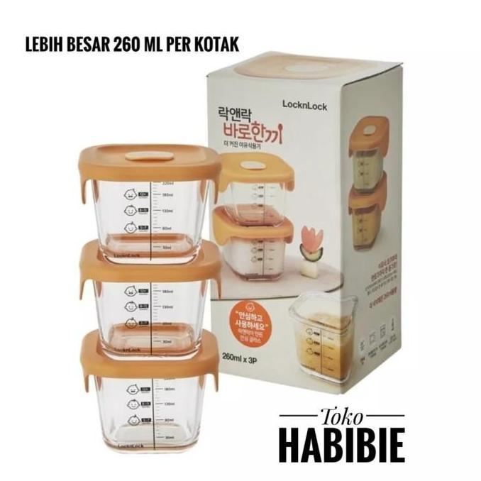 Lock n Lock Food Container Kotak Toples Kaca Penyimpanan MPASI 3 Pcs