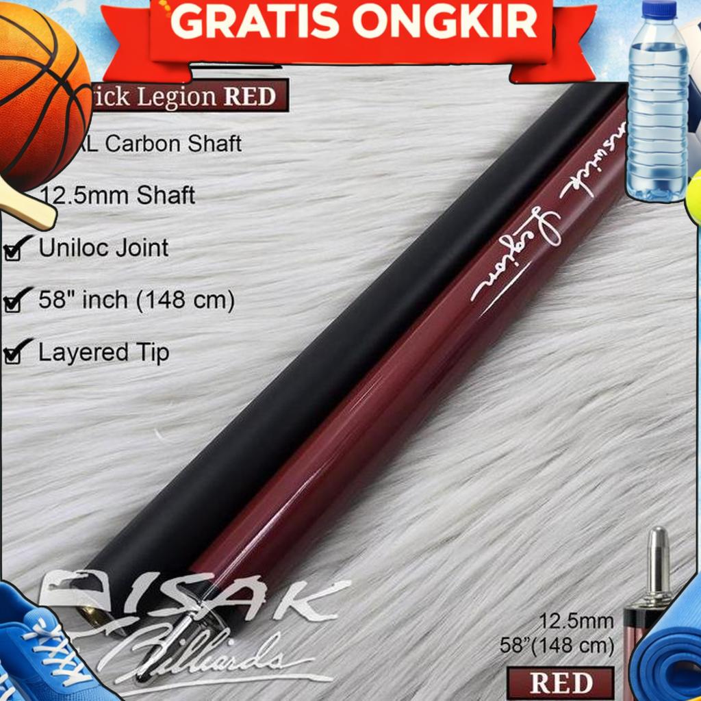 Brunswick Legion Cue Red - Real Carbon Shaft Uniloc Pool Stick Billiard