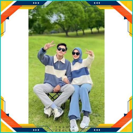 Rugby Couple Sweater Kombinasi - Baju Couple Pasangan Kekinian Pria Wanita Diskon Imlek