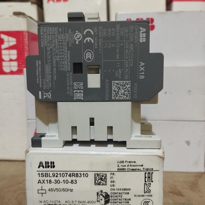 Kontaktor Abb Ax18-30-10-83 27A 48V 7.5Kw 1No 48Vac 1Sbl921074R8310 New Stok