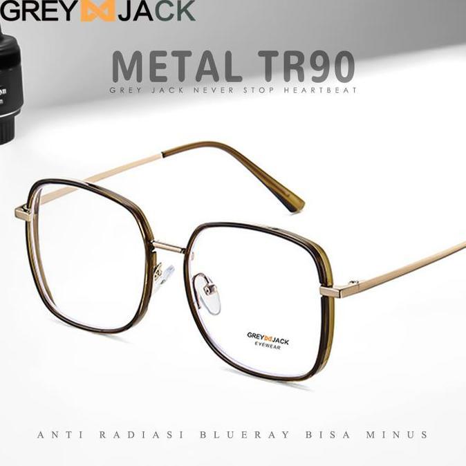 ORIZA Grey Jack Kacamata Antiradiasi Blueray Bahan TR90+Metal Model Kotak Keren Fashionable Pria dan
