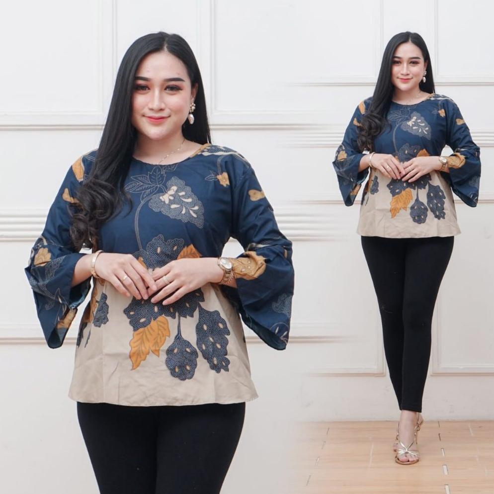BELI Atasan Batik Wanita Blouse Batik Puffy Peplum Blus Maharani Batik Baju Kerja Wanita Modern BELI