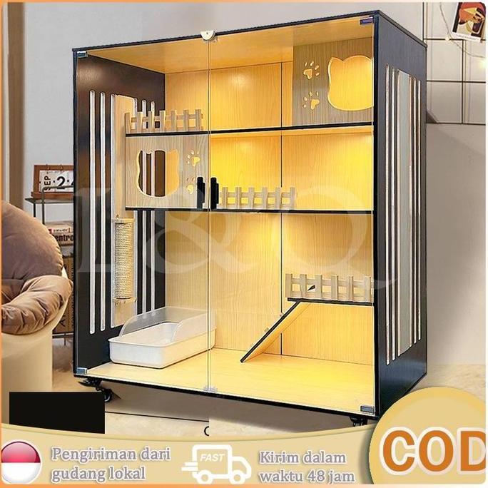 L&Q Rumah Kucing Mewah Kandang Kucing Rumah Kucing Kayu Tahan Gores Vila Kucing Kandang Kucing Yang 