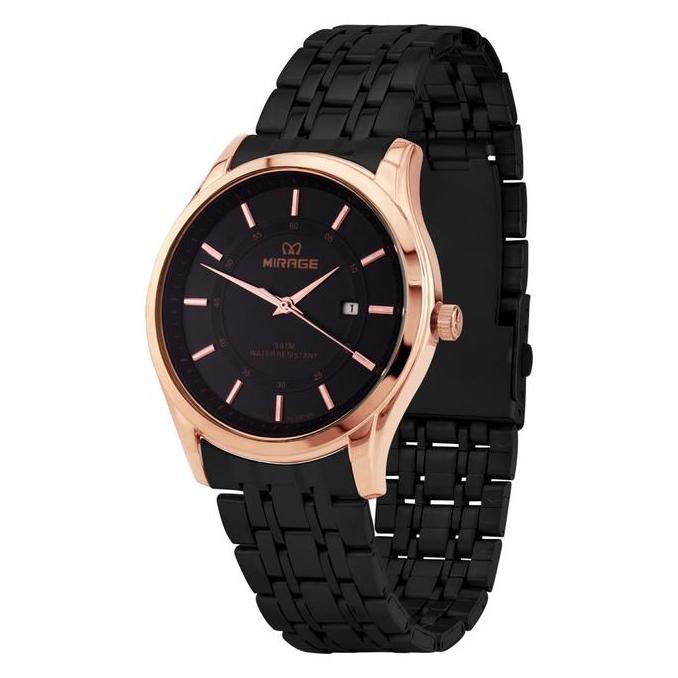 Sedia Mirage Watch - Jam Tangan Analog Pria Kasual Elegant Hitam Rosegold Anti Air 8830 M | Original