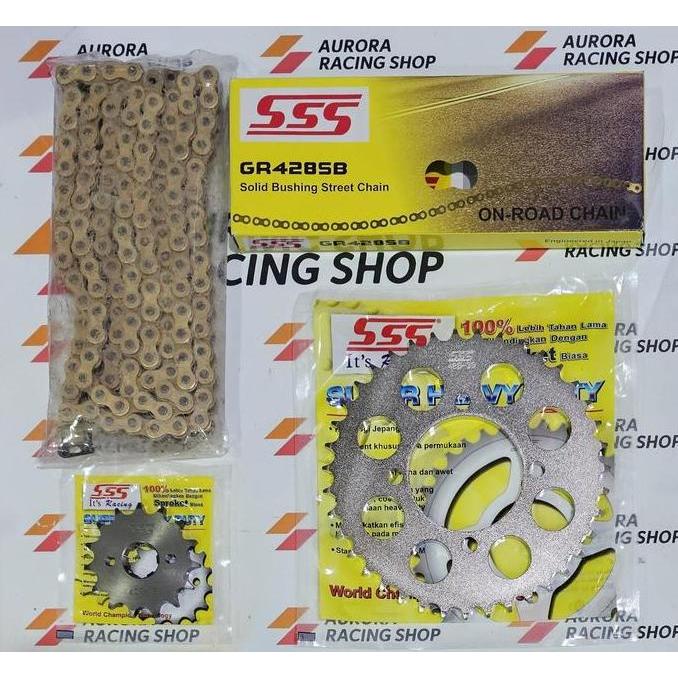 Promo Gear Set SSS 428 Yamaha RX King & Rantai SSS 428 SB Gold Original @ Diskon