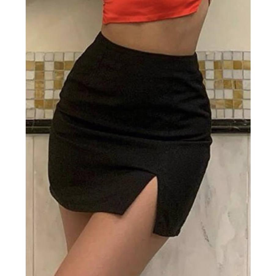 Hot Sale Rok Span Mini Wanita Korea Sexy Belah Paha Premium Terbaru Jumbo High Waist