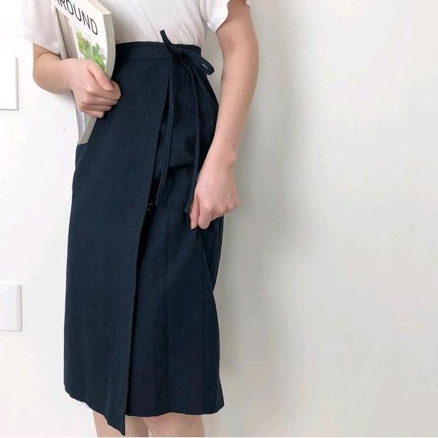 Korean Wrap Skirt ( Linen Skirt ) Panjang Midi ZS