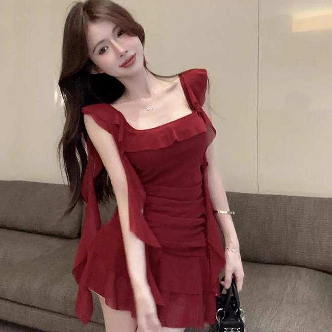 AV5 >> Newlan QZ244 Bodycon Mini Dress Wanita Dress Frill Terusan Wanita Pesta Outfit korea Baju Ren