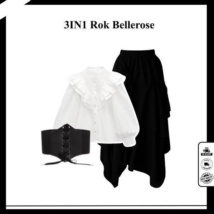 Outfit Yearbook Mafia Viral ( Bella Square + Obi Belt + Blouse Lelana + Rok Bellerose ) One Set Rok 