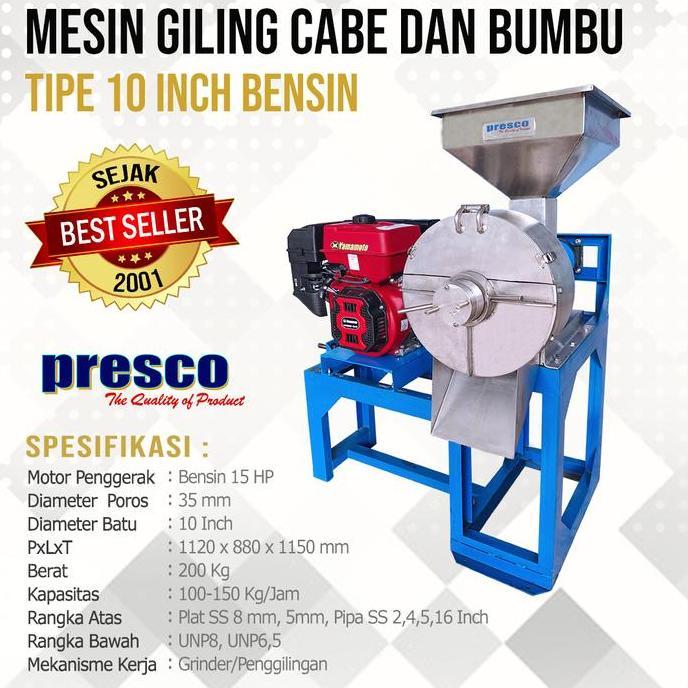 PRESCO Mesin Giling Cabe dan Bumbu Type 10 Inci kapasitas 150 kg/jam