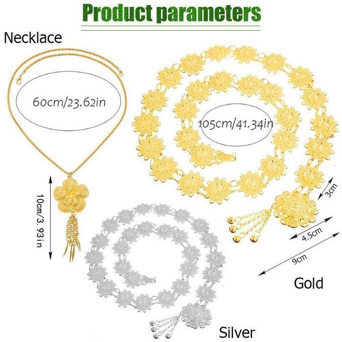 CIZARY Ikat Pinggang Rantai Wanita Matahari Bulan Belt Rantai Metal Gold Silver Sabuk Etnik Vintage 