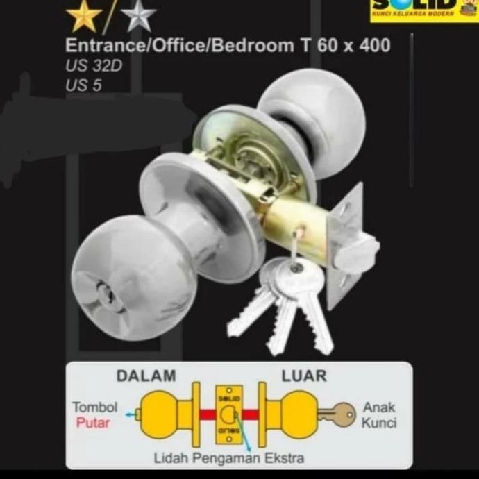 Kunci bulat Solid T60x400 us 32 / kunci kamar mandi solid