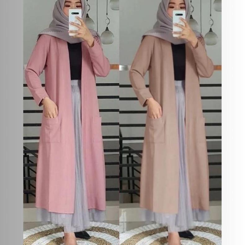 terbaru outer blazer panjang wanita muslimah kekinian terbaru (blazer)/ long cardigan wanita bahan k