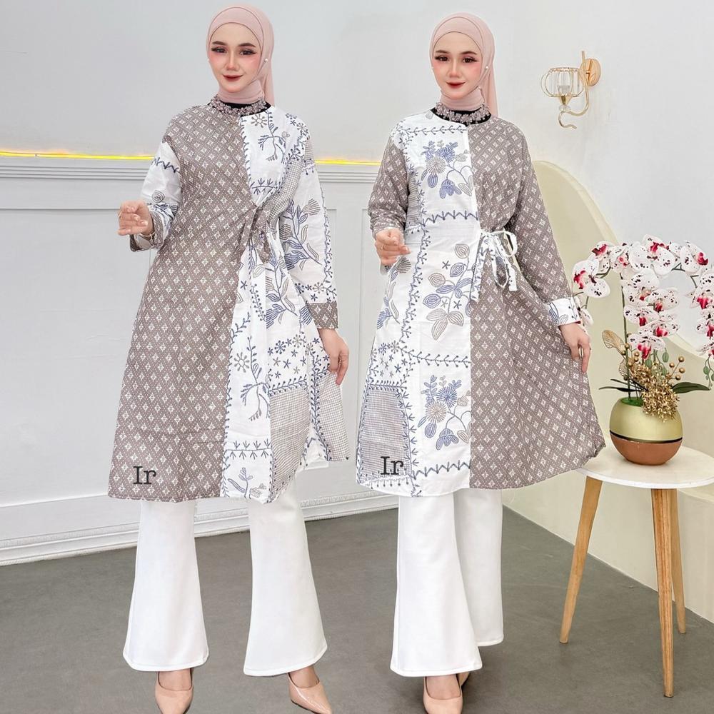 Premium Tunik Batik Wanita Modern Atasan Fashion Muslim Wanita Baju Batik Wanita Panjang ( Bordir )