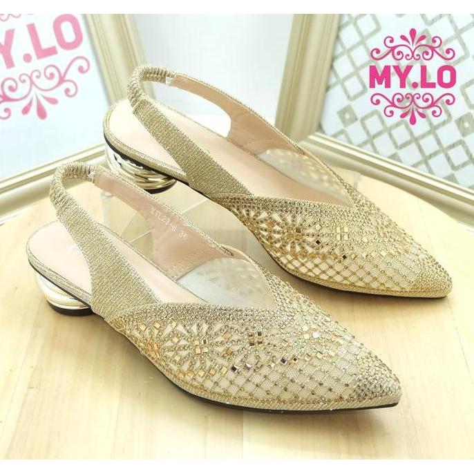 DR263 >> SANDAL PESTA HEELS WANITA SELOP KEBAYA WEDDING NIKAH WISUDA LAMARAN MEWAH ELEGAN IMPORT Sen