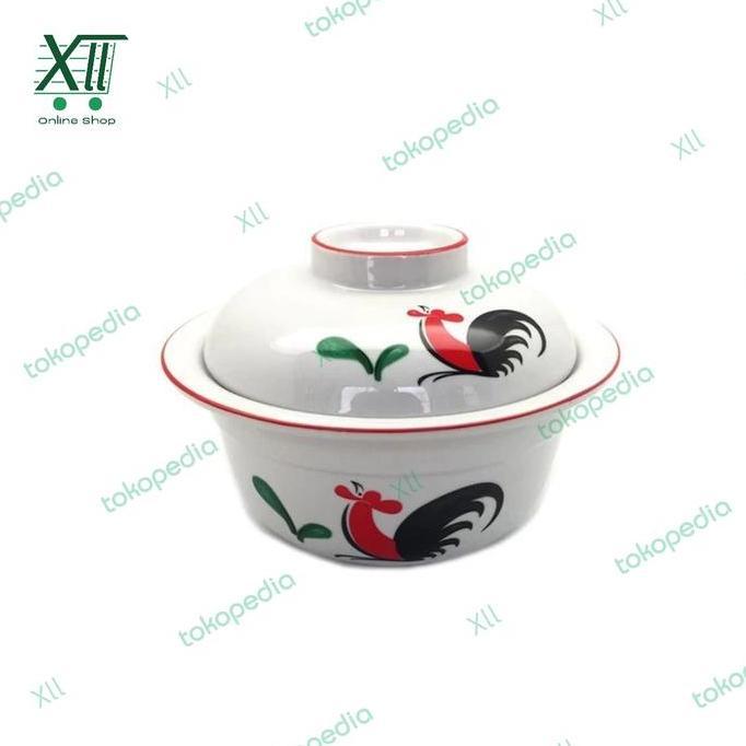 Kopin Mangkuk Sup Keramik + Tutup Ayam Jago 6,5 Inch Mangkok Sapo Tahu