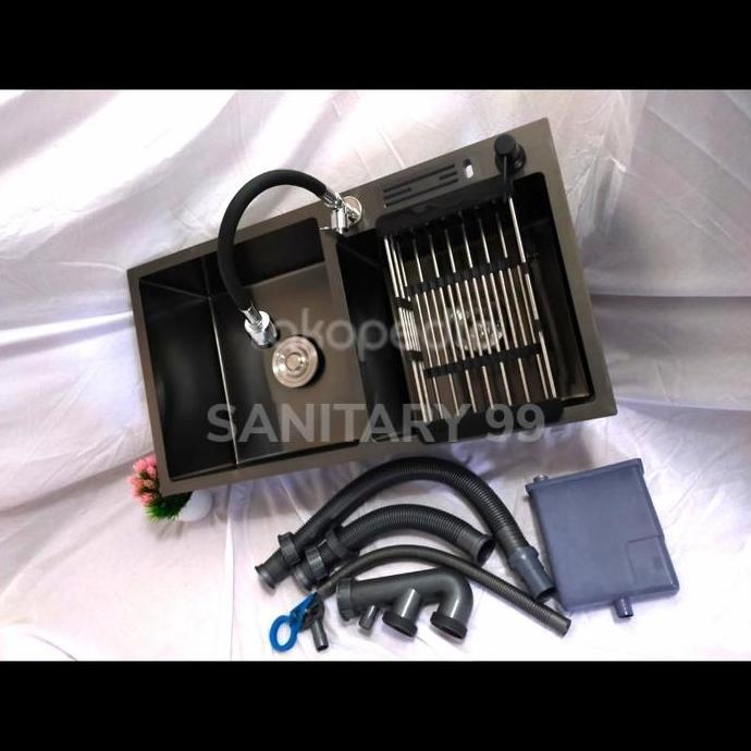 Bak Cuci Piring Murah Hitam/Bcp 2 Lubang Hitan Nano