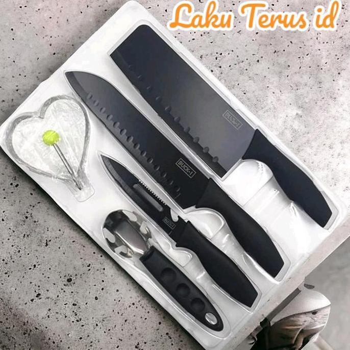 VERCHASE LT Pisau Set Buck I 5in1 Black Kitchen Knife Alat Kitchenware