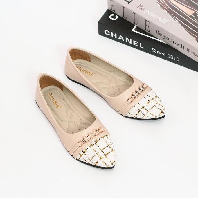 DS97 - Flatshoes Wanita LILI Hitam Slip On Kanvas Karet Sintetis untuk Kerja