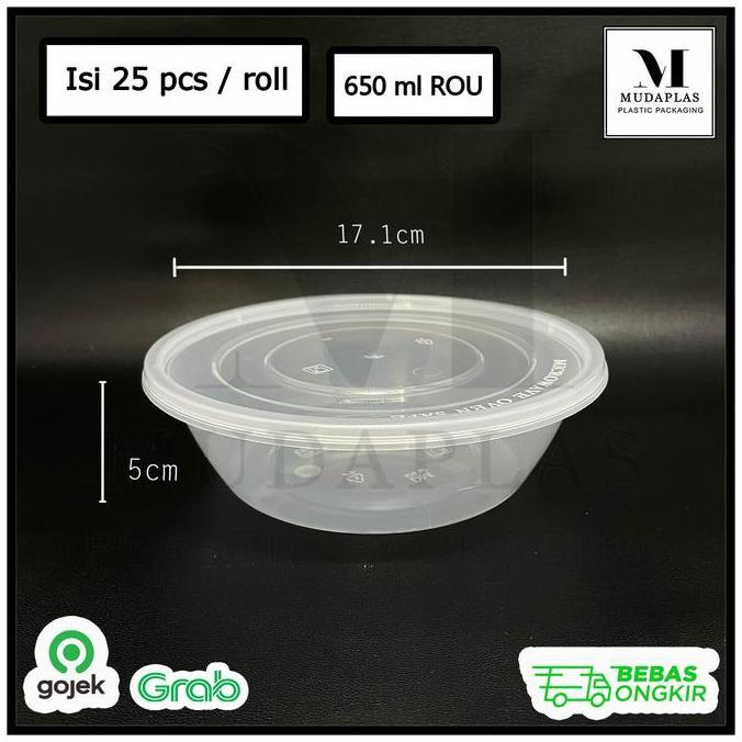 Thinwall Round 650 Ml Bulat / Mangkok Plastik Dm Isi 25 Pcs 650Rou