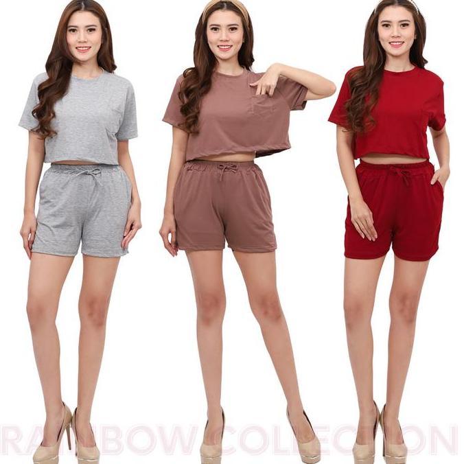 DV341 - - ONE SET CROPTOP POCKET / SETELAN WANITA CROP