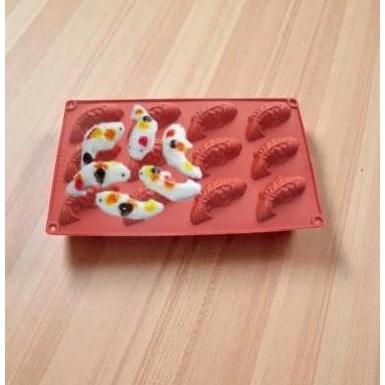 Cetakan Silikon Coklat Es Puding Silicone Ikan Mas Koi 12 Pcs