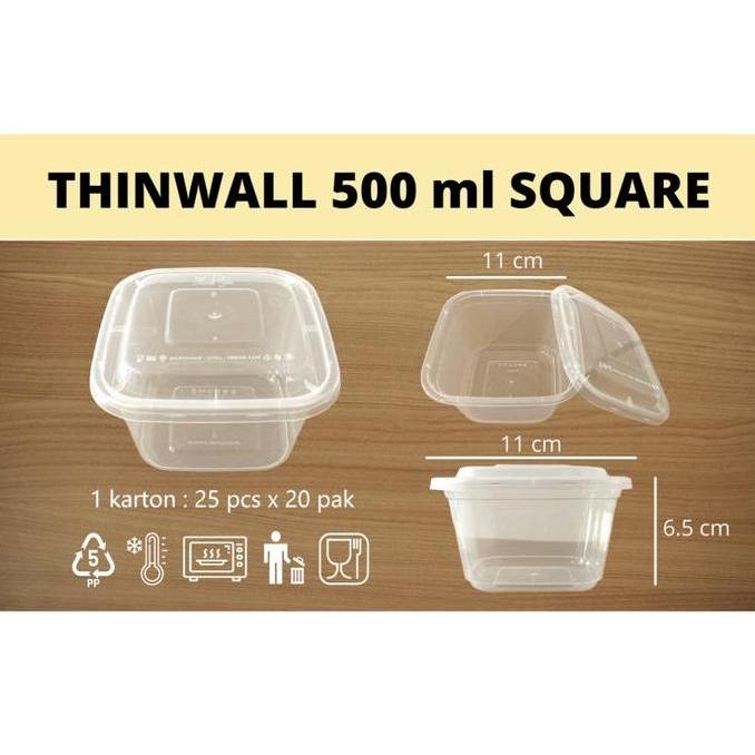 Thinwall 500 Ml Square / Kotak Makan Plastik 500 Ml Persegi / Food Container 500 Ml