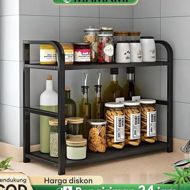 Rak Serbaguna Stainless Steel Penyimpanan 2 Susun Rak Bumbu Dapur Estetik Rak Sudut Dapur