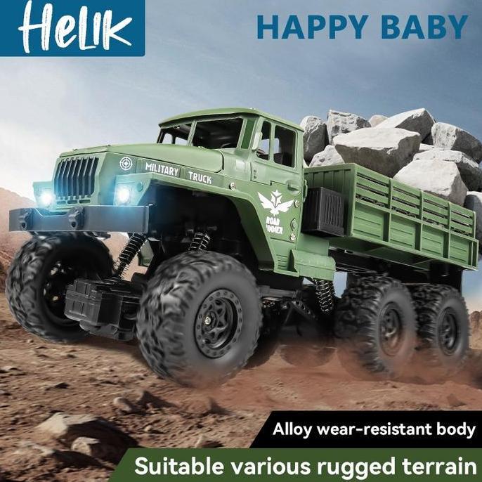 7lekkar - truk militer remote control dengan lampu 2.4ghz 4wd rc mobil truk kargo besar bahan alloy