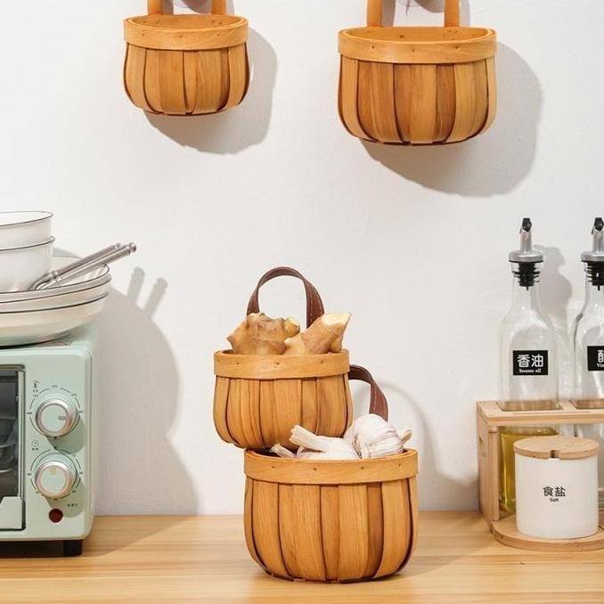 Woven Onion Basket/ Keranjang Bawang Gantung Kantong Jaring Wadah Sayur/ Nampan Rotan Bulat Keranjan