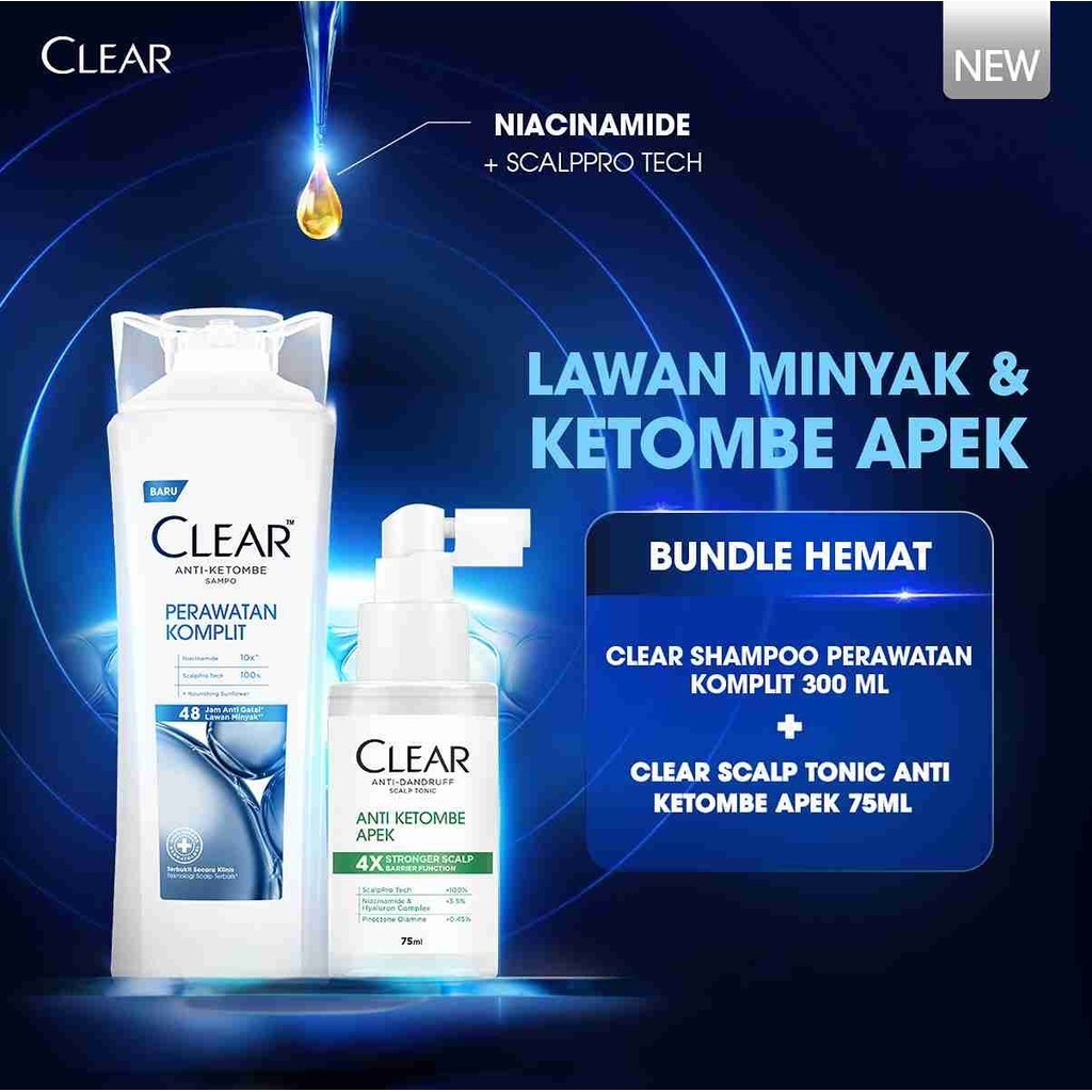 [Bundle HEMAT] CLEAR Shampoo Perawatan Komplit Anti Ketombe 300ml + CLEAR Anti Dandruff Scalp Tonic 
