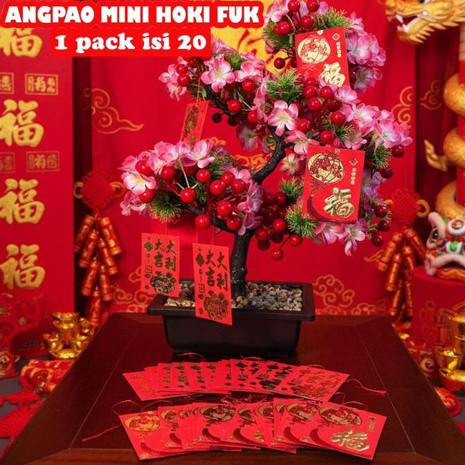 Termurah / Hot Sale Angpao Mini Tali 1 Set 20 Pcs Angpao Gantung Angpau Kecil Angpao Hoki Fu Fuk Lam