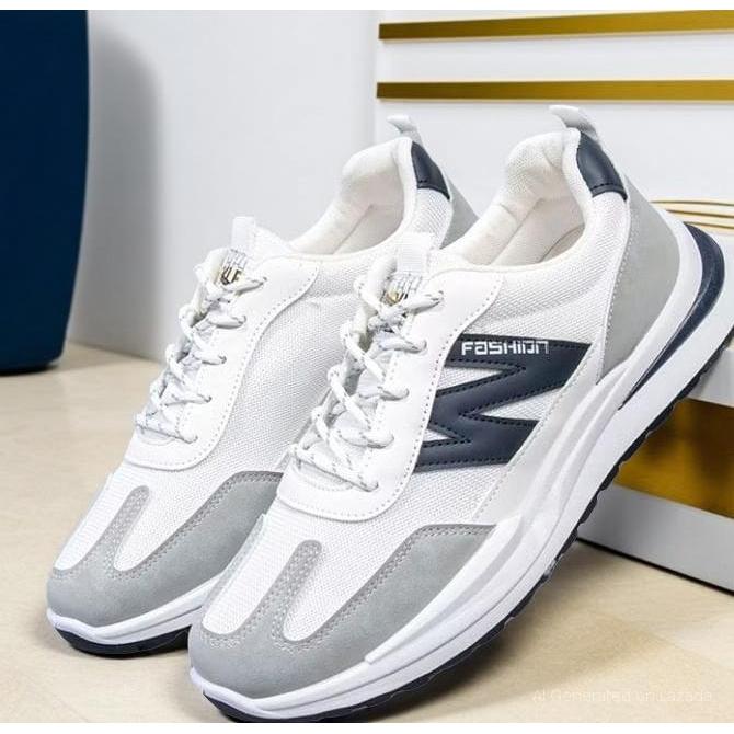 Sneakers Pria Sporty Kulit Pu Sol Tebal Warna Putih - Sepatu Kasual Korea Style
