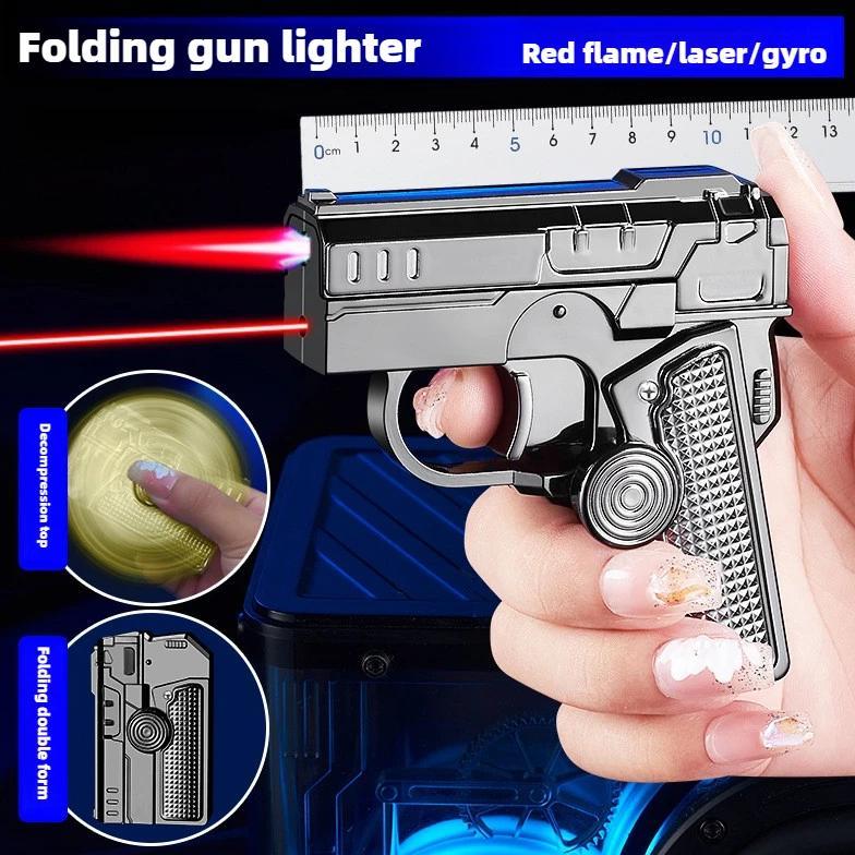 Personalized Folding Fidget Spinner Decompression Inflatable Lighter, Metal Windproof Red Flame Fash