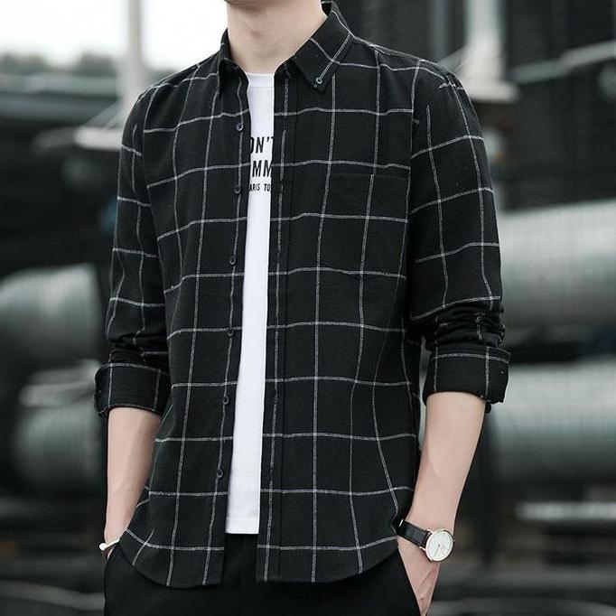 Kemeja Kotak Flanel Merah Pria Lengan Panjang Distro Premium Hem Cowok - Katun, Casual Semi Retro HS