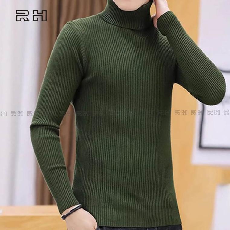 NEW SWEATER RAJUT PRIA TEBAL TANGAN PANJANG TURTLENECK SALUR KERAH TINGGI SWITER KERAH LIPAT RH [ter