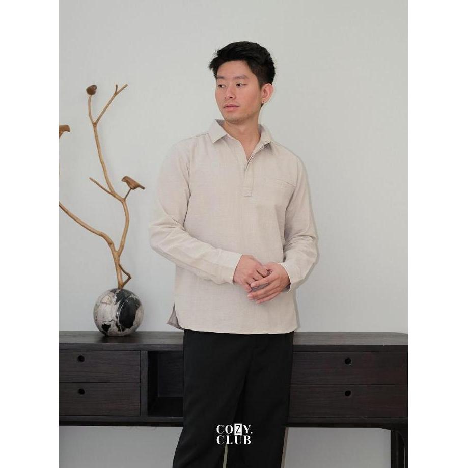 Termurah / Hot Sale Cozyclub Linen Longsleeve Polo | Kaos Kerah Pria Linen Lengan Panjang | 191