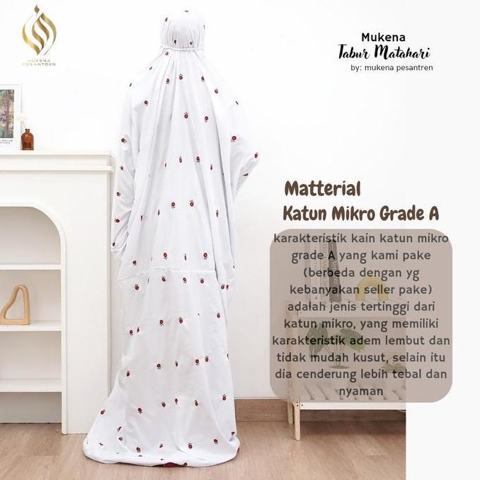 Disiniaja- Mukena Terusan Kain Katun Micro Bordir Bunga Matahari (Best Seller) Mukena  Putih Santri 