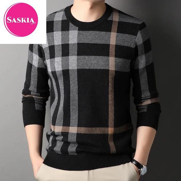 NEW Sweater Rajut Oblong Crew-Neck Rajut Tebal Skrip Pria [terbaik][terlaris]