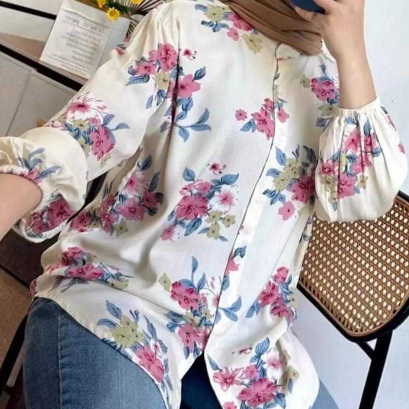 BEST SELLER KEMEJA RAYON MOTIF KEKINIAN - KEMEJA WANITA MOTIF SALUR MALIKA - KEMEJA RAYON KEKINIAN -