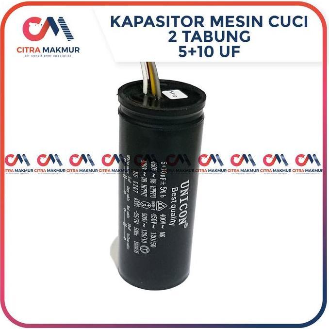 Kapasitor Mesin Cuci 2 Tabung 5 Uf Dan 10 Uf Capasitor 4 Kabel 5+10 Baru