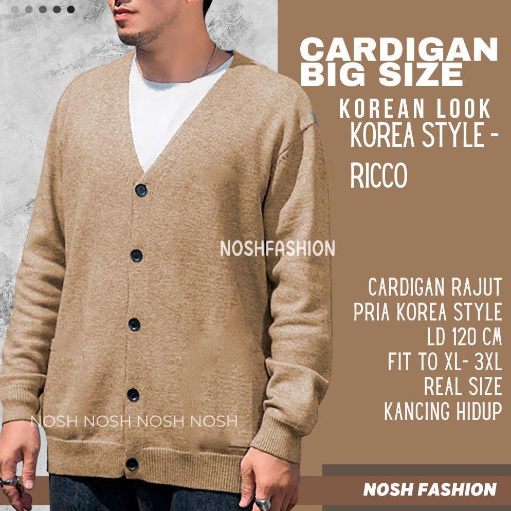 NEW Cardigan pria korea rajut jumbo Big Size / Cardigan Rajut V Neck Pria Big Size Jumbo NOSH [terba