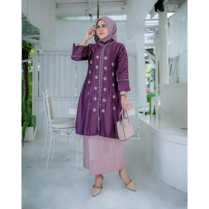 MD75 >> Stelan Kebaya Kurung Melayu Payet Tabur Kebaya Tunik Seragam Kondangan Pesta Baju Kurung Mal