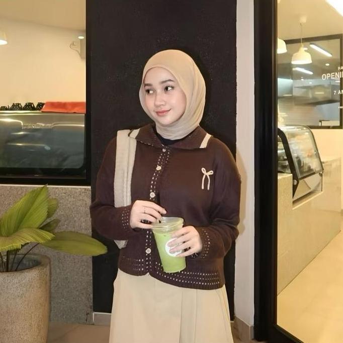 MD42 ~ Manopo Pita Cardy Berkerah - Manda blouse Rajut Cardigan Wanita Korean Style Atasan Knitwear 